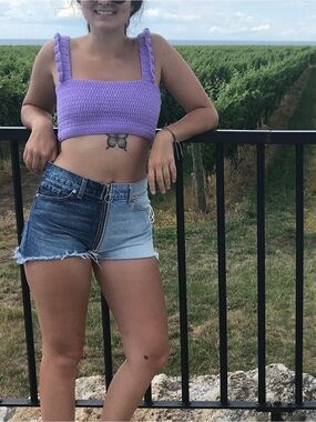 Lavender Crochet Square-Neck Crop Top - Women's Purple Knit Tank